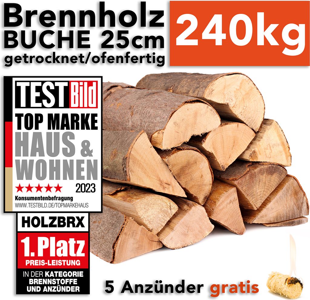 Brennholz Kaminholz Feuerholz Buche 240kg im Karton / 25cm Produktbild 