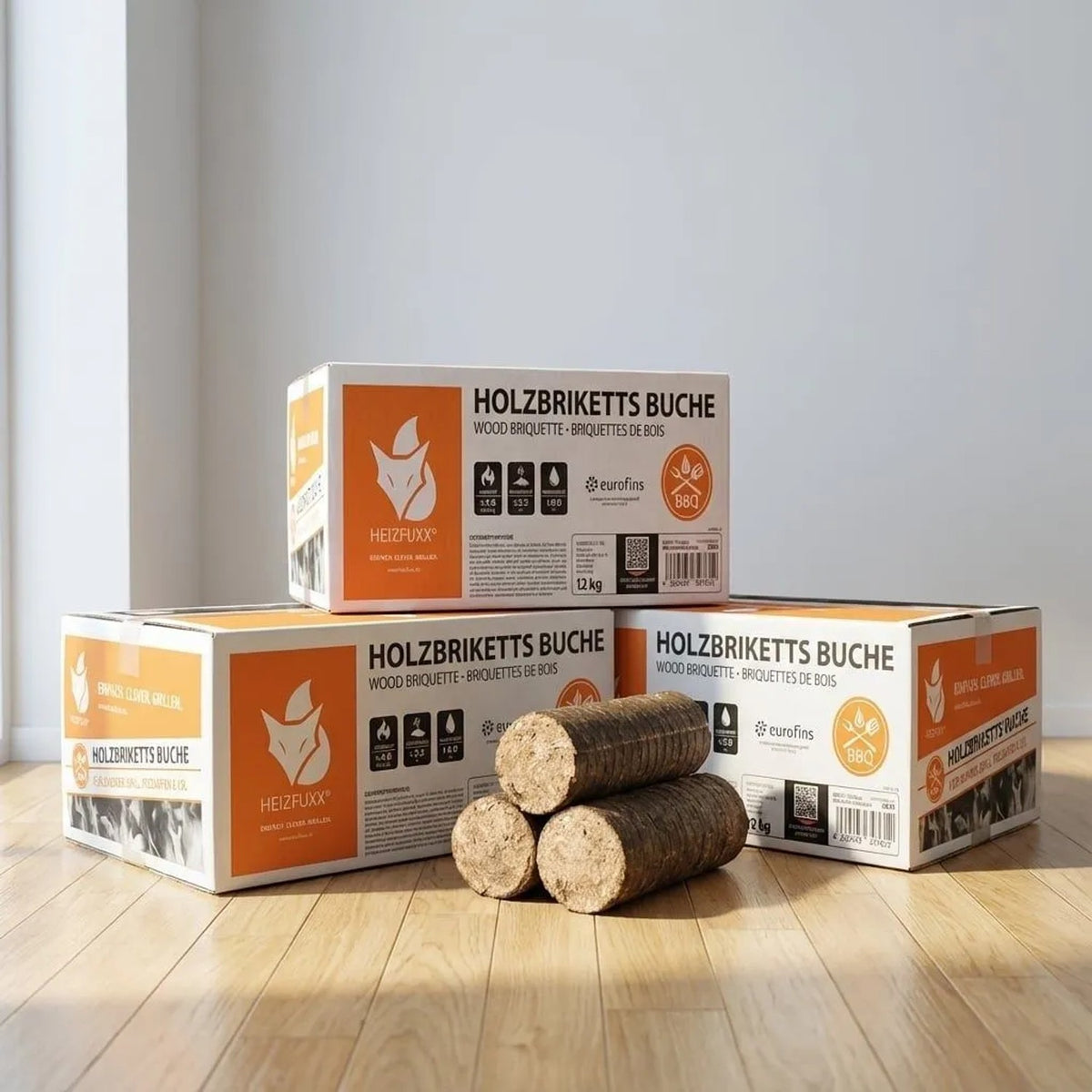 Heizfuxx Nestro M Holzbriketts Hartholz im Karton 12kg x 25 Karton 300kg Palette