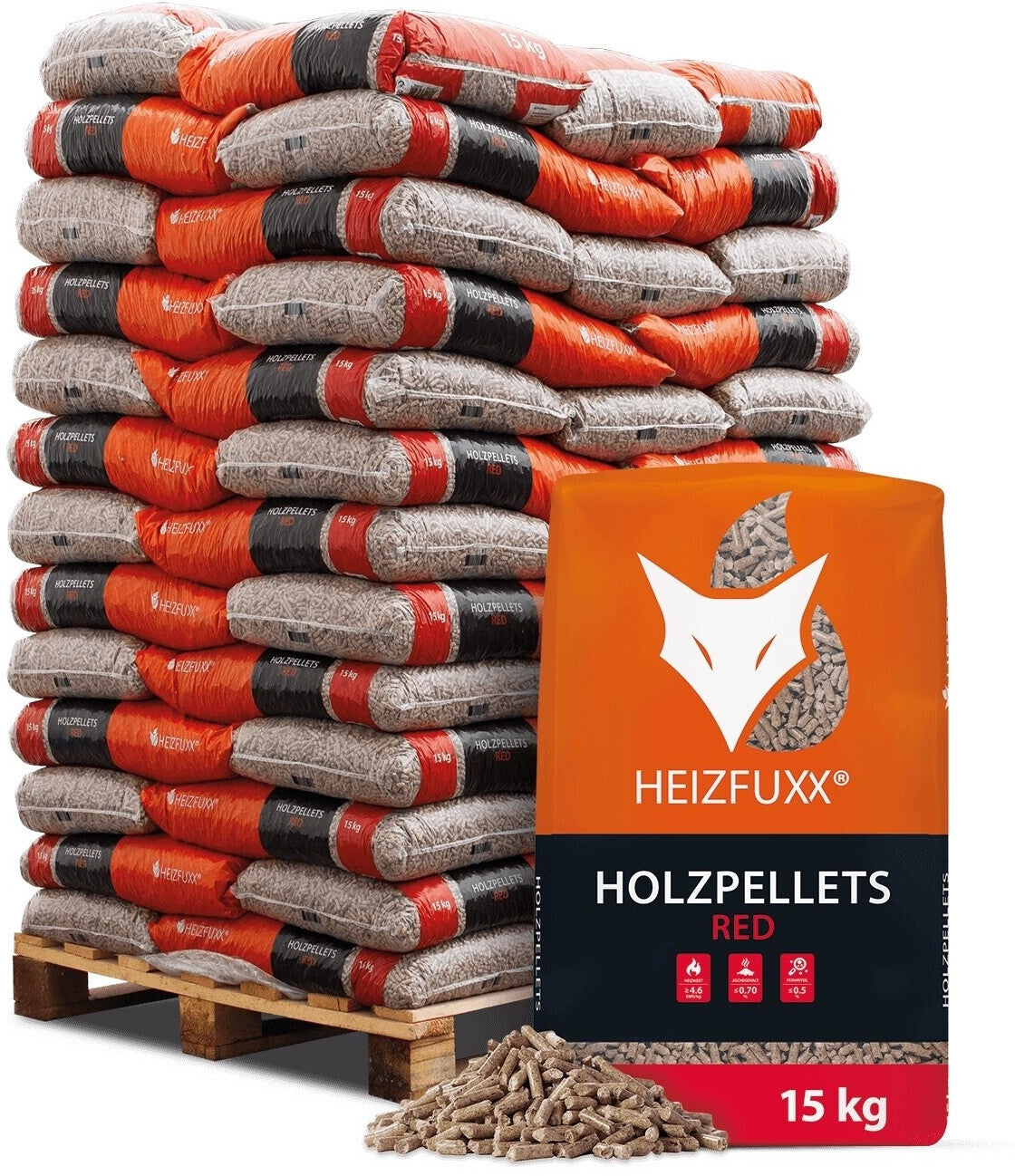 Heizfuxx Holzpellets Red (65 x 15 kg) – Bild 1